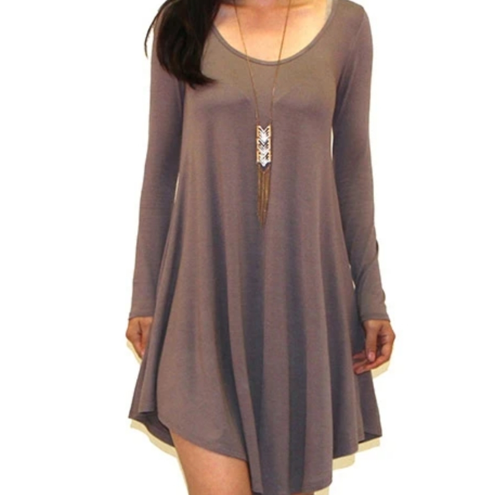 Dearcase Soft Brown Long-Sleeve Swing Dress